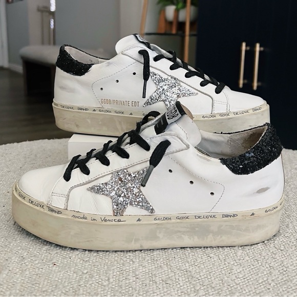 Golden Goose Hi Star Black Silver Glitter - Picture 1 of 7